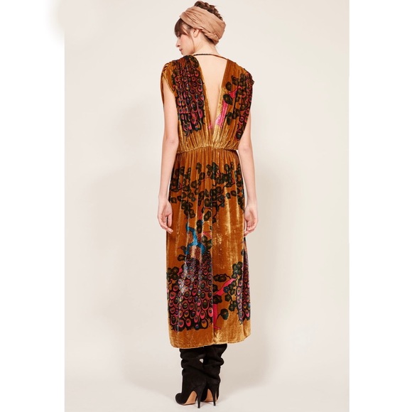 Free People Demoiselles Midi Velvet Ochre Dress - Picture 7 of 8